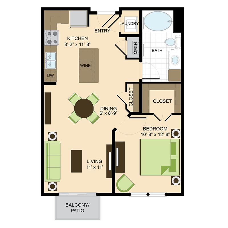 500 Crawford Downtown Apartments | 1 BR 733sf Floor Plan