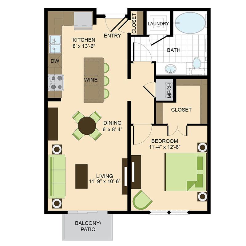 500 Crawford Downtown Apartments | 1 BR 767sf Floor Plan