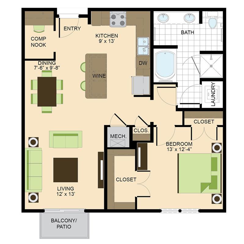 500 Crawford Houston Luxury Downtown Apartments | Commerce A3 Floor Plan