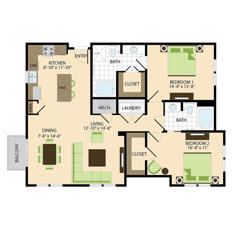 500 Crawford Houston Luxury Downtown Apartments | Travis B5 Floor Plan